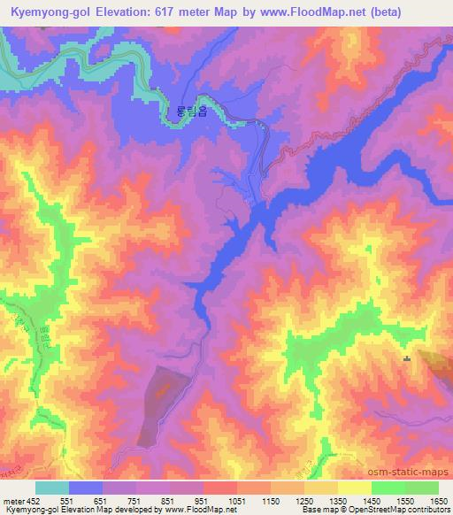 Kyemyong-gol,North Korea Elevation Map