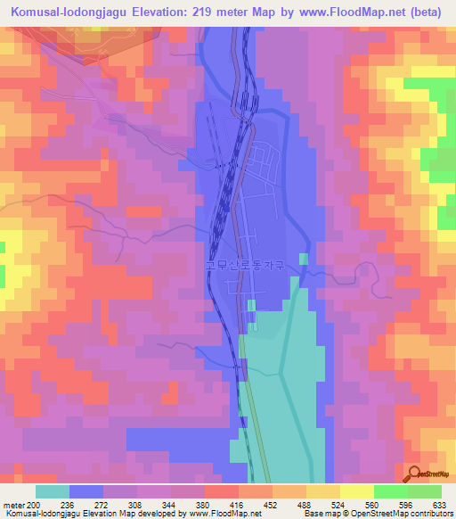 Komusal-lodongjagu,North Korea Elevation Map