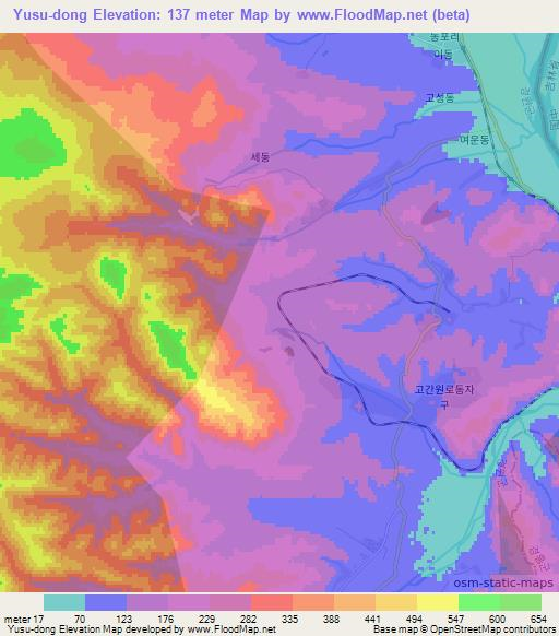 Yusu-dong,North Korea Elevation Map