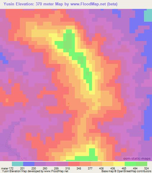 Yusin,North Korea Elevation Map