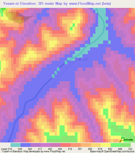 Yusam-ni,North Korea Elevation Map