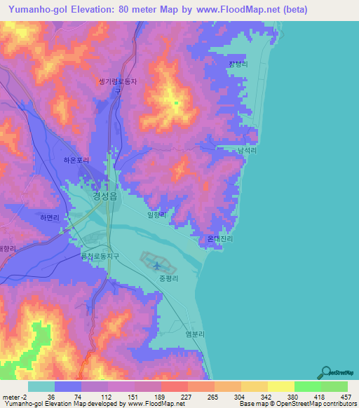 Yumanho-gol,North Korea Elevation Map
