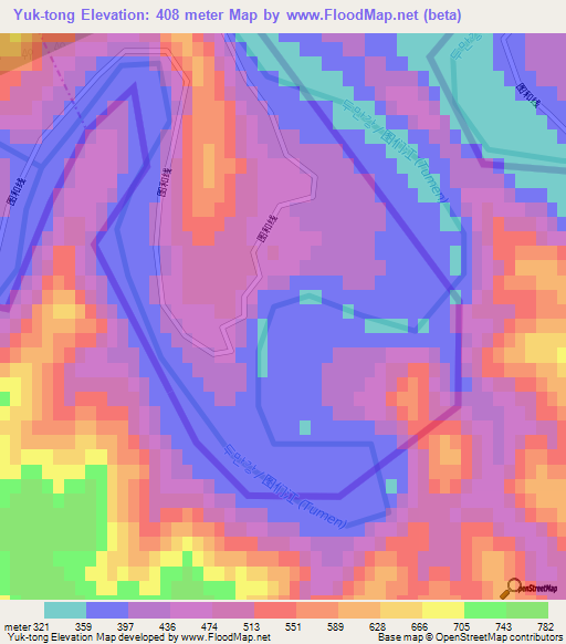 Yuk-tong,North Korea Elevation Map