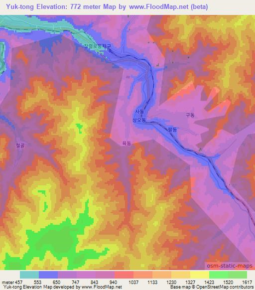 Yuk-tong,North Korea Elevation Map