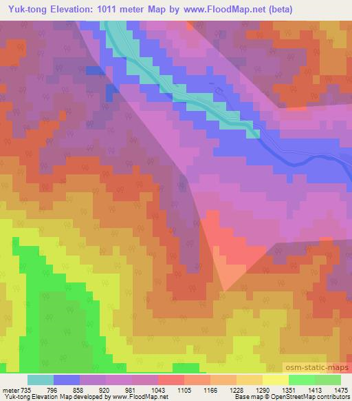 Yuk-tong,North Korea Elevation Map