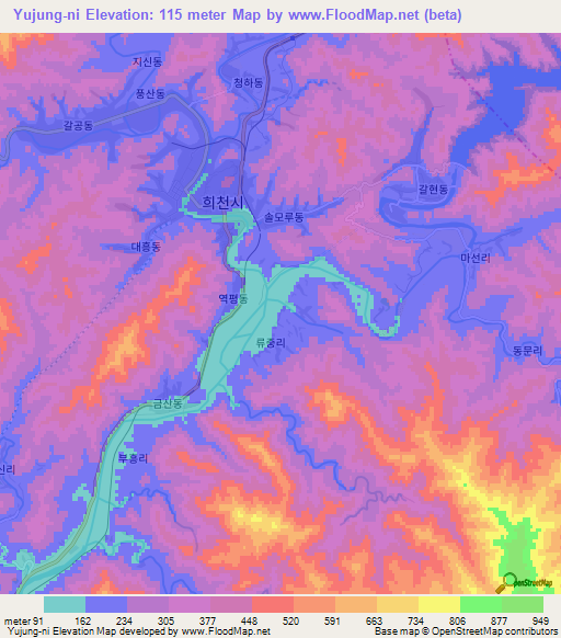 Yujung-ni,North Korea Elevation Map