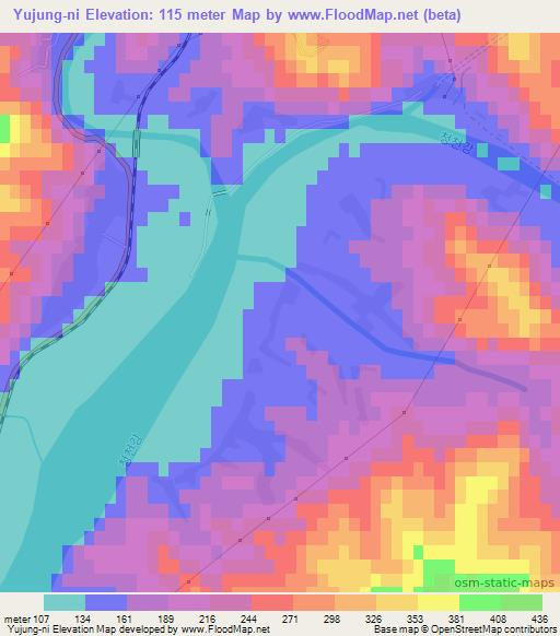 Yujung-ni,North Korea Elevation Map