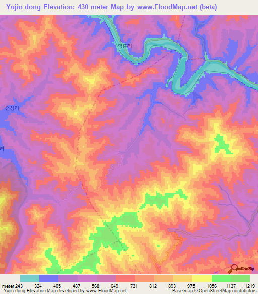 Yujin-dong,North Korea Elevation Map