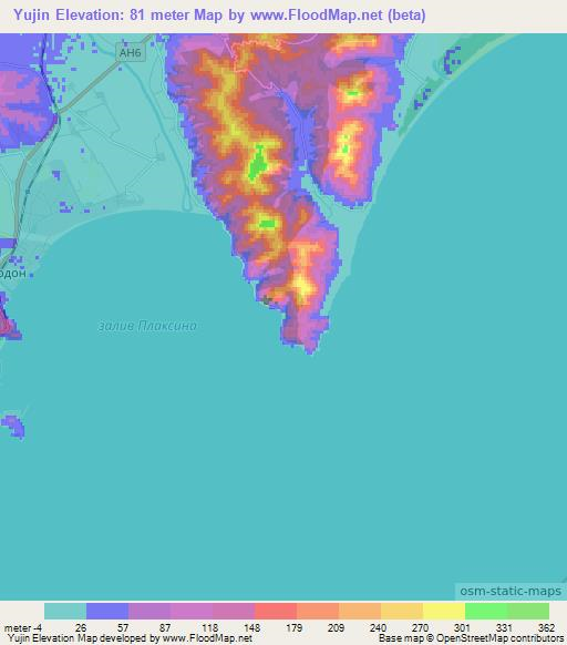 Yujin,North Korea Elevation Map