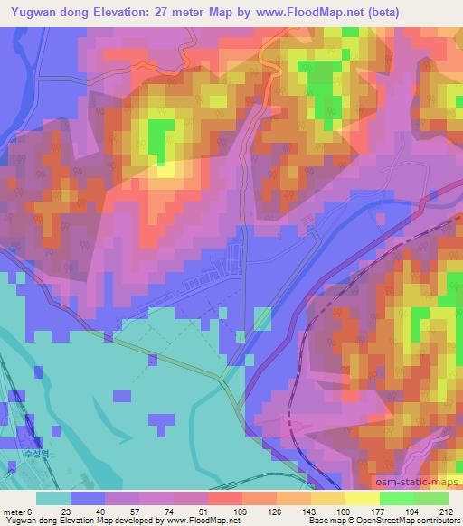 Yugwan-dong,North Korea Elevation Map
