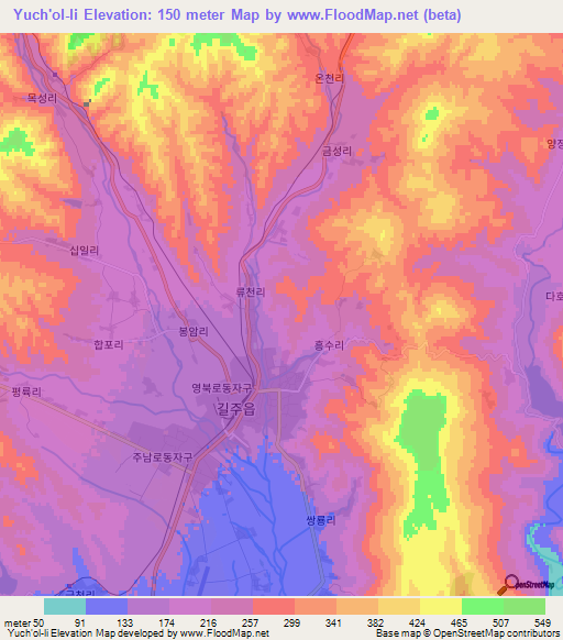 Yuch'ol-li,North Korea Elevation Map