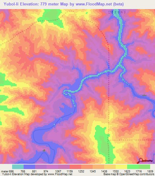 Yubol-li,North Korea Elevation Map