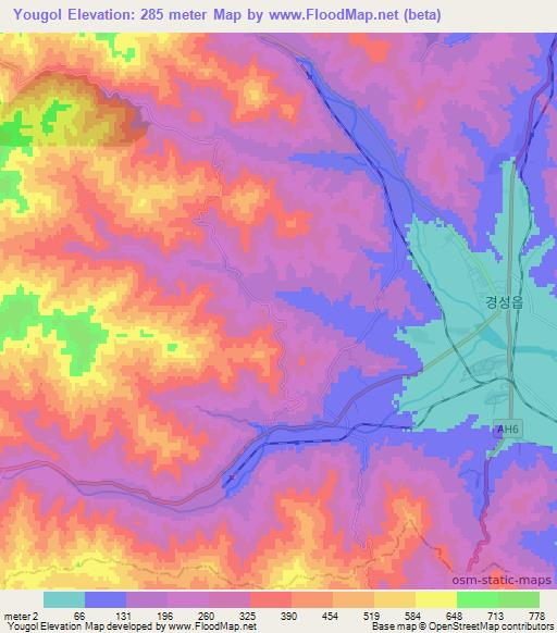 Yougol,North Korea Elevation Map
