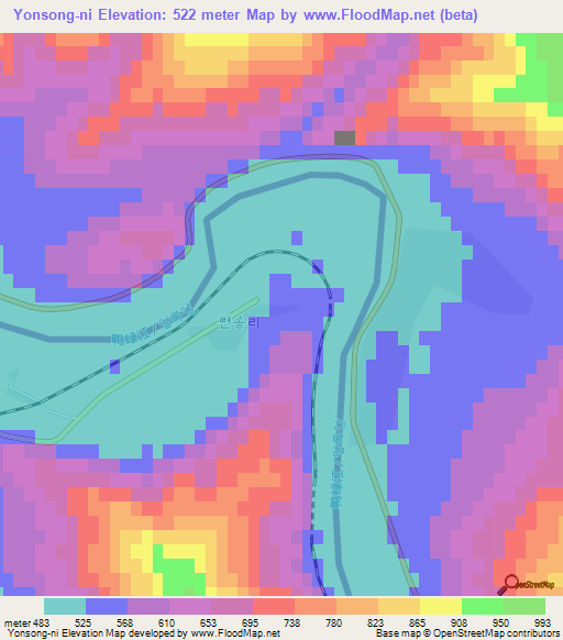 Yonsong-ni,North Korea Elevation Map