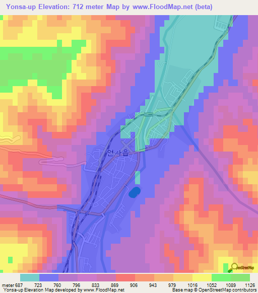 Yonsa-up,North Korea Elevation Map
