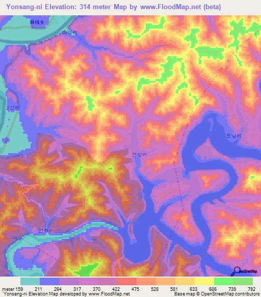 Yonsang-ni,North Korea Elevation Map