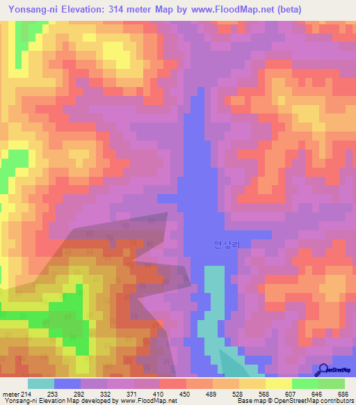 Yonsang-ni,North Korea Elevation Map