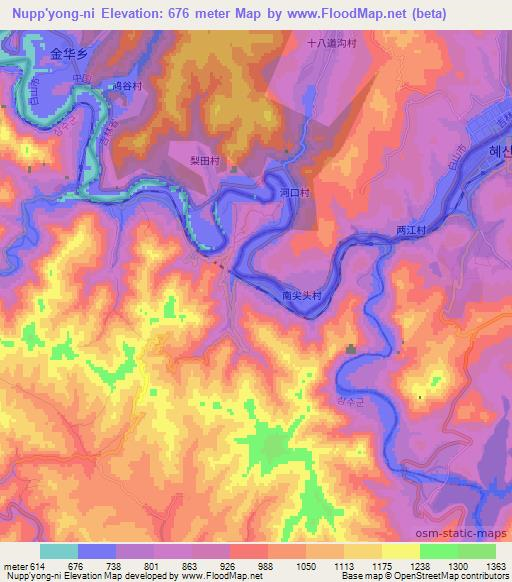 Nupp'yong-ni,North Korea Elevation Map