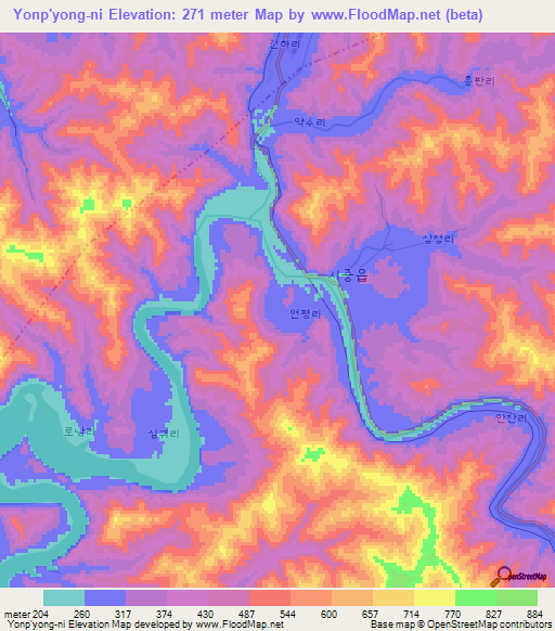 Yonp'yong-ni,North Korea Elevation Map