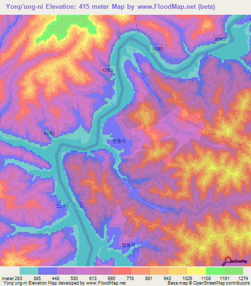 Yonp'ung-ni,North Korea Elevation Map