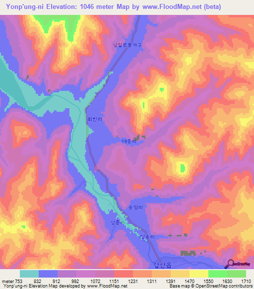Yonp'ung-ni,North Korea Elevation Map
