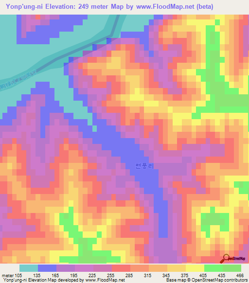 Yonp'ung-ni,North Korea Elevation Map
