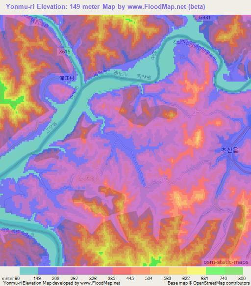 Yonmu-ri,North Korea Elevation Map