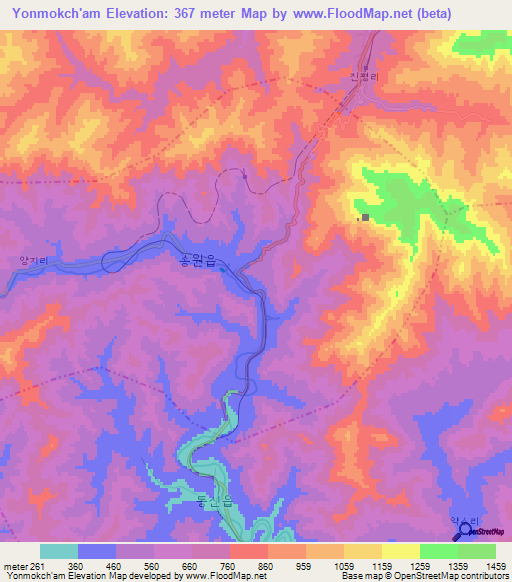 Yonmokch'am,North Korea Elevation Map