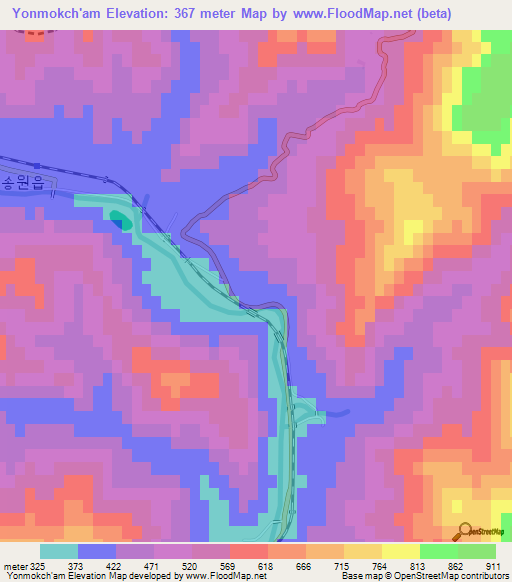 Yonmokch'am,North Korea Elevation Map