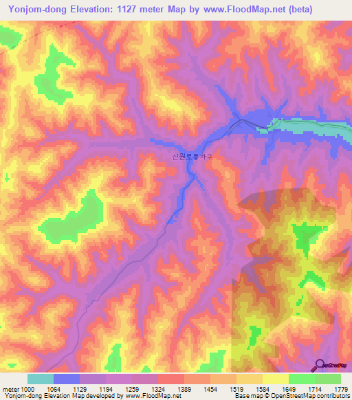 Yonjom-dong,North Korea Elevation Map