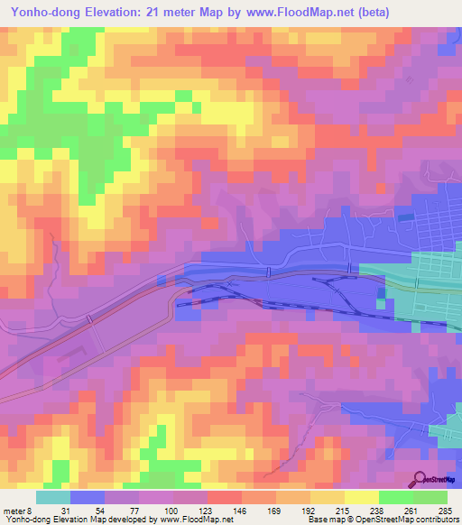 Yonho-dong,North Korea Elevation Map