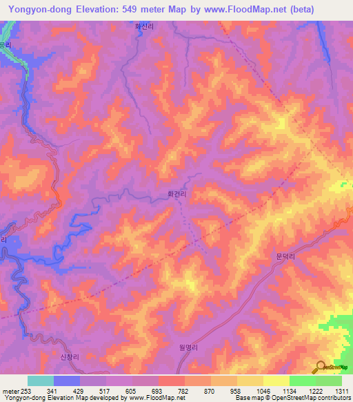 Yongyon-dong,North Korea Elevation Map