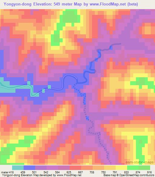 Yongyon-dong,North Korea Elevation Map