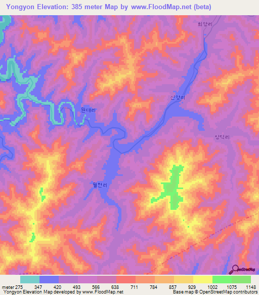 Yongyon,North Korea Elevation Map