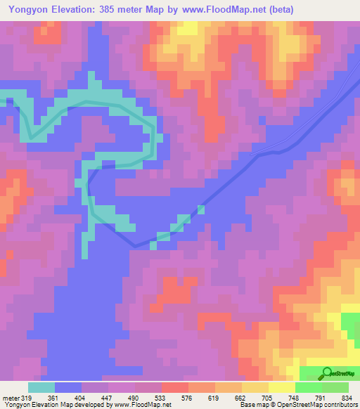 Yongyon,North Korea Elevation Map