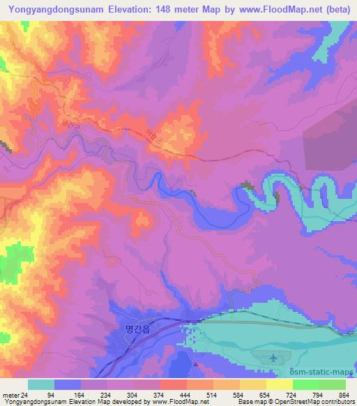 Yongyangdongsunam,North Korea Elevation Map