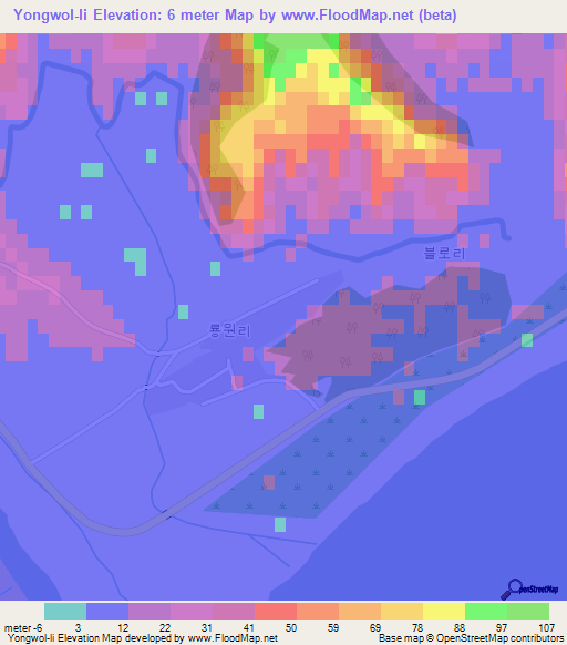 Yongwol-li,North Korea Elevation Map