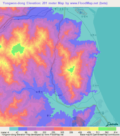 Yongwon-dong,North Korea Elevation Map