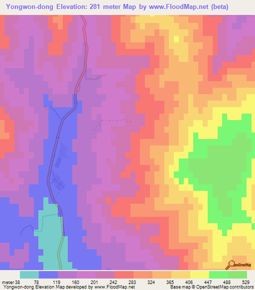 Yongwon-dong,North Korea Elevation Map