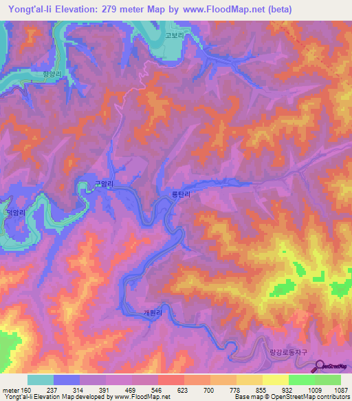 Yongt'al-li,North Korea Elevation Map