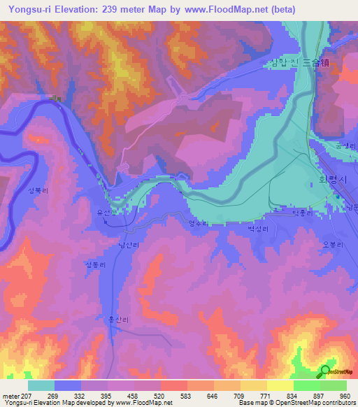Yongsu-ri,North Korea Elevation Map