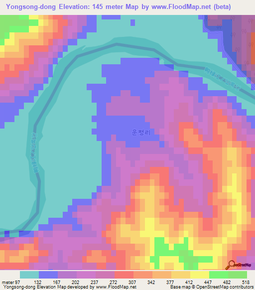Yongsong-dong,North Korea Elevation Map