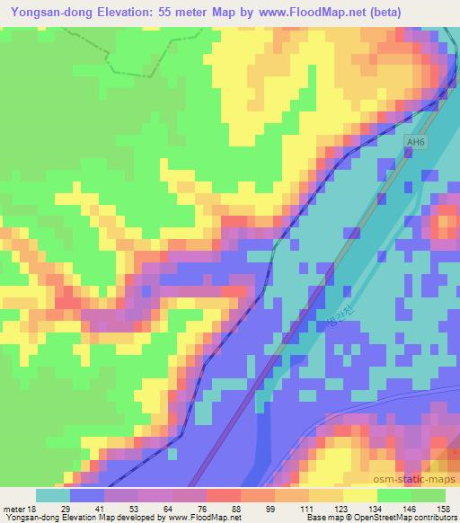 Yongsan-dong,North Korea Elevation Map