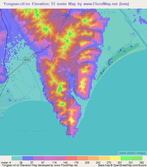 Yongsan-ch'on,North Korea Elevation Map