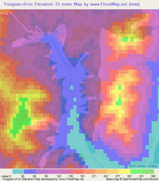 Yongsan-ch'on,North Korea Elevation Map