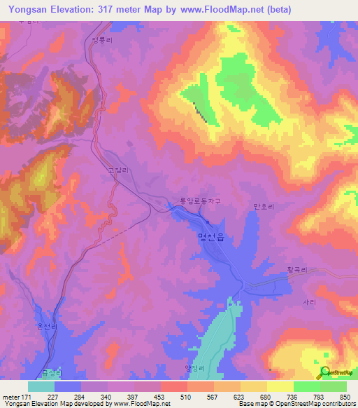 Yongsan,North Korea Elevation Map