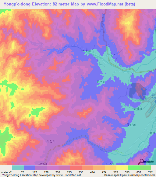 Yongp'o-dong,North Korea Elevation Map