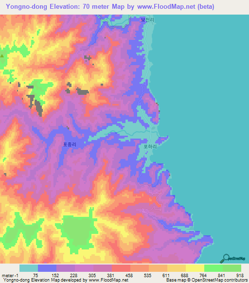 Yongno-dong,North Korea Elevation Map