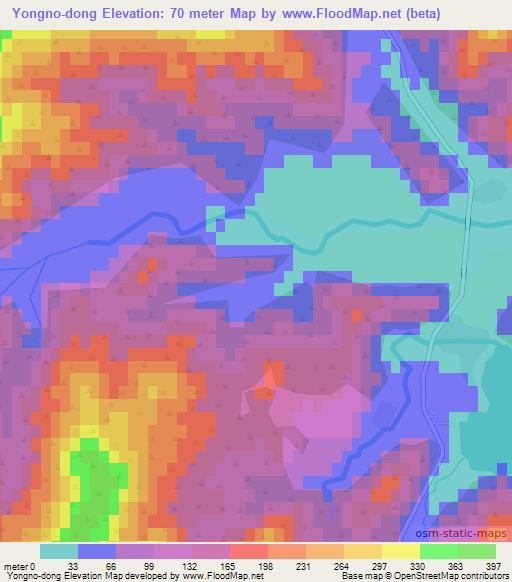 Yongno-dong,North Korea Elevation Map