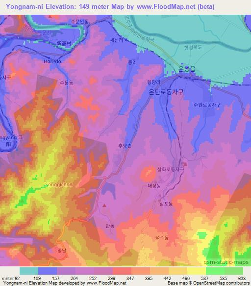 Yongnam-ni,North Korea Elevation Map